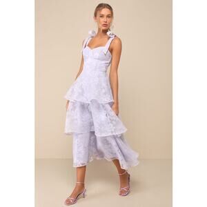 NWT LULUS Glamorous Sweetie Lavender Burnout Tie-Strap Bustier Midi Dress Size L